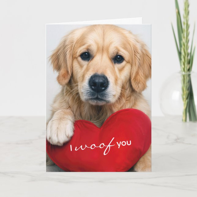 Anniversary Golden Retriever With Red Heart Pillow Card (Front)