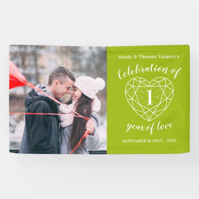 Anniversary green peridot heart personalized photo banner (Horizontal)