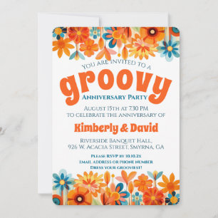 Anniversary Groovy 60's Vibe Floral Retro  Invitation