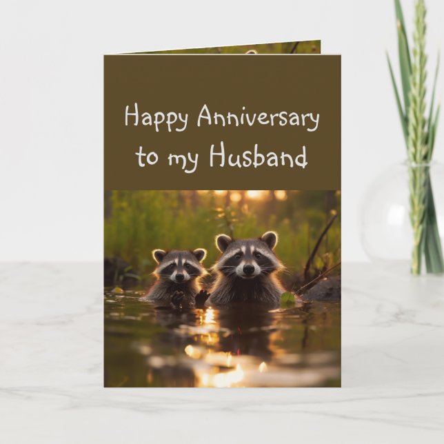  Anniversary Husband Partner Fun Raccoon Animals  Card (Front)