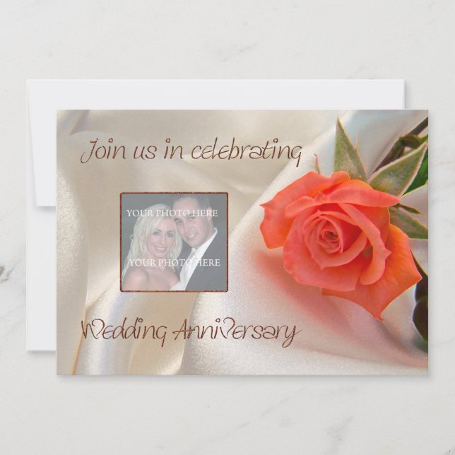 Anniversary invitation with a red rose of love (Front)