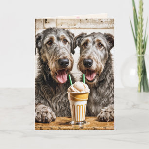 Anniversary Irish Wolfhounds Sharing a Milkshake Card