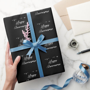 Anniversary just married font black white stylish wrapping paper