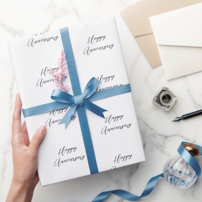Anniversary just married font black white stylish  wrapping paper (Gifting)