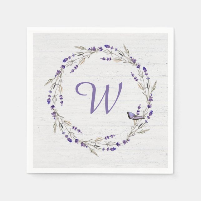 Anniversary Lavender Wreath Monogram Napkin (Front)