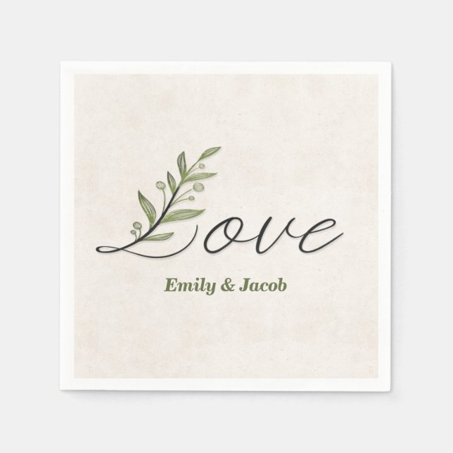 Anniversary Love Font with Leaves  Napkin (Front)