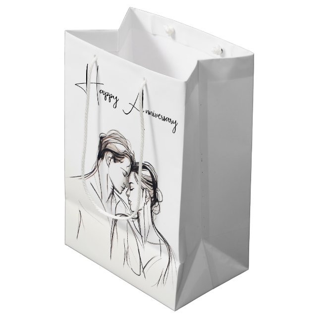 Anniversary Lovers Sketch On White Medium Gift Bag (Front Angled)
