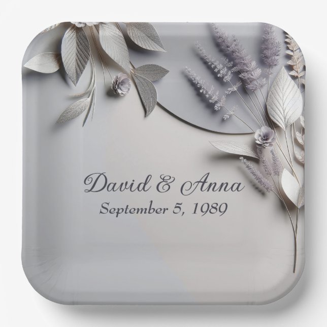 Anniversary Metallic Paper Flowers On Silver Paper Plate (Front)