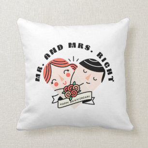 Anniversary mr and mrs right throw pillow