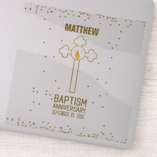 Anniversary of Baptism Gold Cross Personalized (Detail)