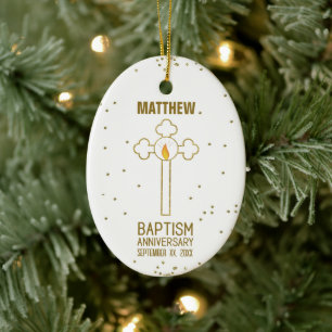 Anniversary of Baptism Gold Cross Personalized Ceramic Ornament