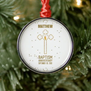 Anniversary of Baptism Gold Cross Personalized Metal Ornament