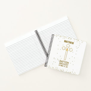 Anniversary of Baptism Gold Cross Personalized Notebook