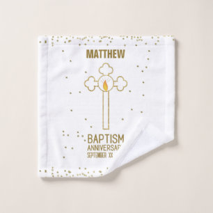 Anniversary of Baptism Gold Cross Personalized Wash Cloth