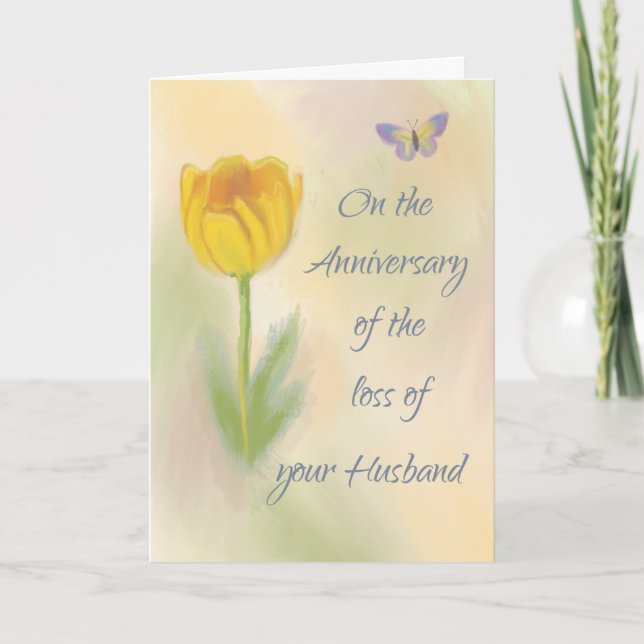 Anniversary of Loss of Husband Watercolor Flower Card (Front)