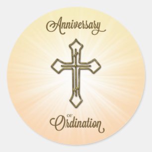 Anniversary of Ordination, Cross on Starburst Classic Round Sticker