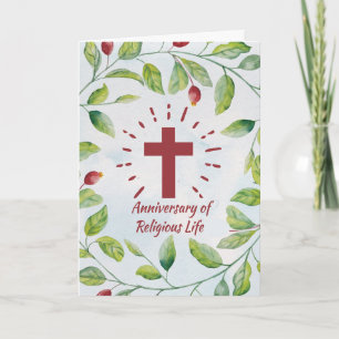 Anniversary of Religious Life to Nun Cross Wreath Card