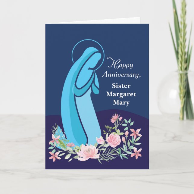 Anniversary of Religious Life to Nun Mary Kneeling Card (Front)