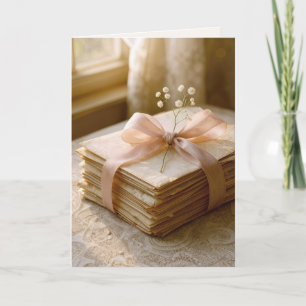 Anniversary Old Letters Tied With Pink Ribbon Card