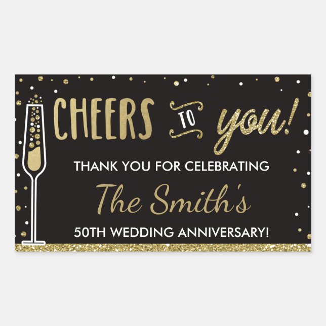 Anniversary Party Bottle Wrapper Faux Glitter/Foil Sticker (Front)