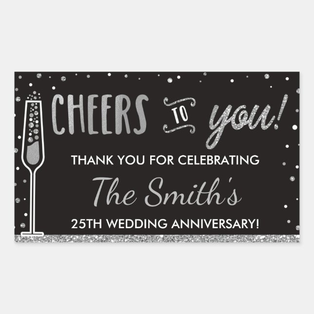 Anniversary Party Bottle Wrapper, Faux Silver Sticker (Front)