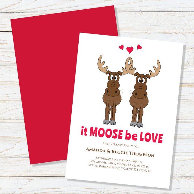 Anniversary Party Cute Whimsical Moose  Invitation (It moose be love cute anniversary moose invitation. )