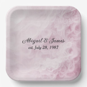 Anniversary Party Pink Swirl Abstract Paper Plate