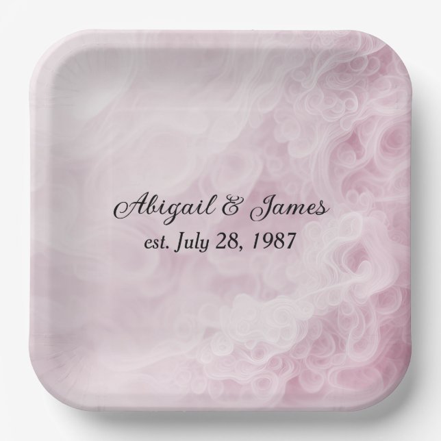 Anniversary Party Pink Swirl Abstract Paper Plate (Front)