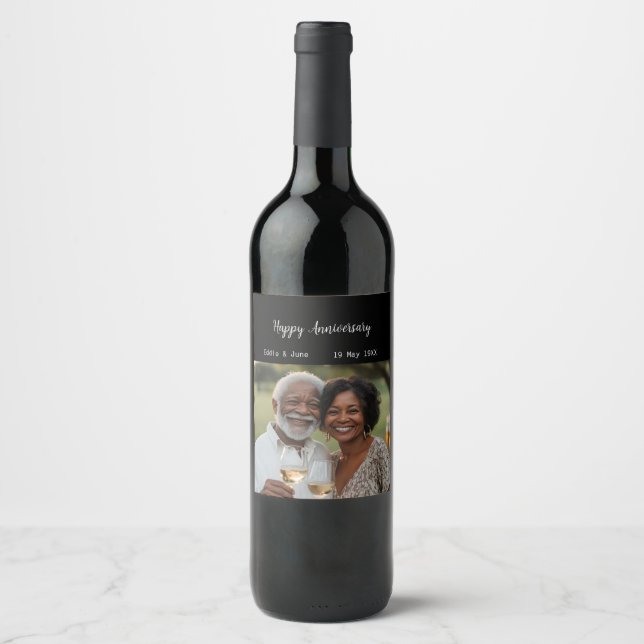 Anniversary Photo Food & Drink Labels Black (Front)