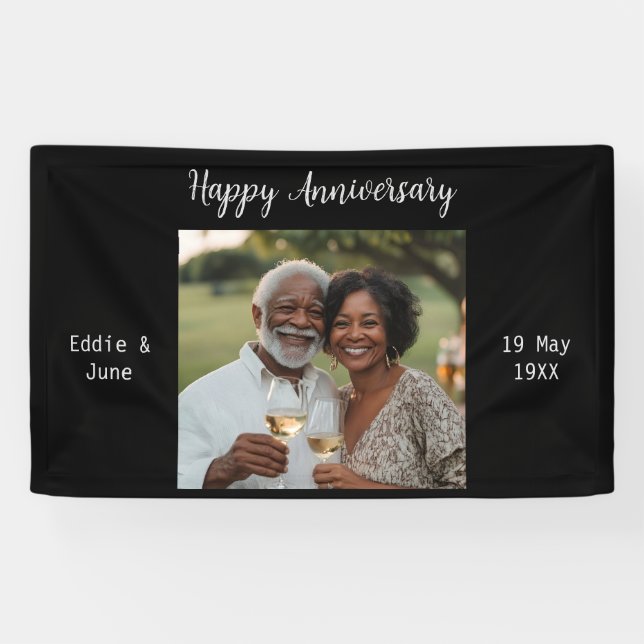 Anniversary Photo Modern Banner Black (Horizontal)