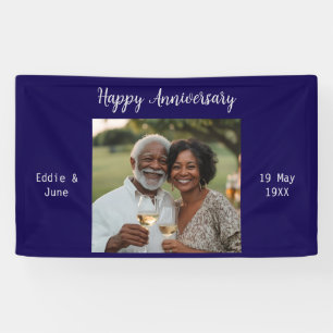 Anniversary Photo Modern Banner Navy Blue