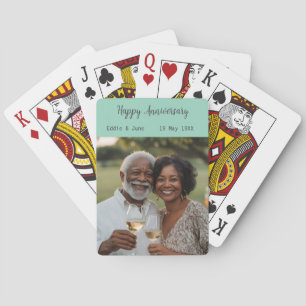Anniversary Photo Modern Poker Cards Sage Green