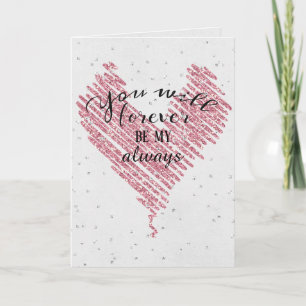 anniversary pink glitter love heart with diamonds card