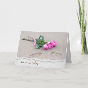 Anniversary Pink Roses On Beach  Card