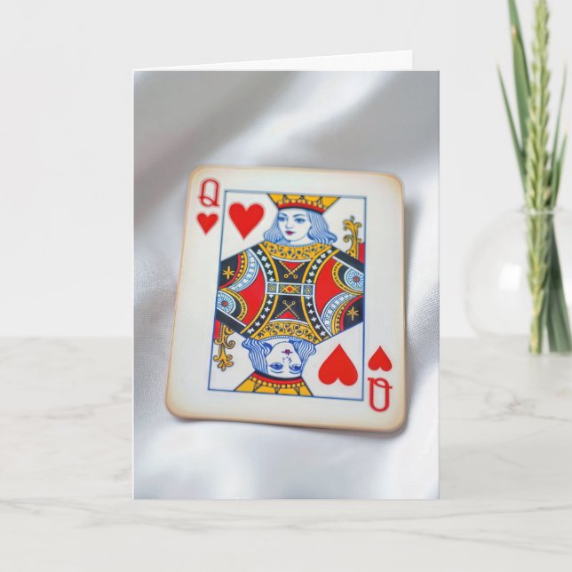 Anniversary Queen of Hearts On White Satin Fabric Card (Front)