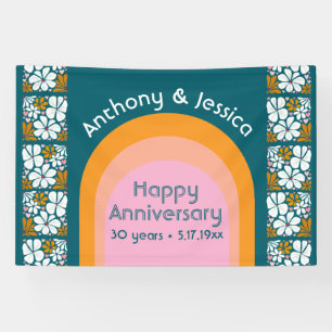 Anniversary retro flowers groovy 70s Boho Banner