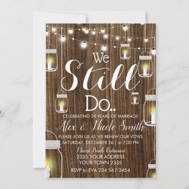 Anniversary Rustic Stringlights Candle Lamps Invitation (Front)