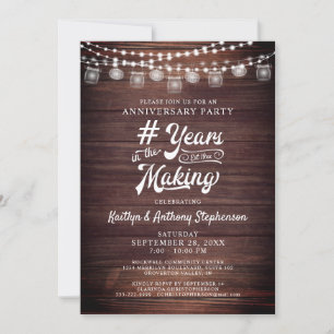 Anniversary Rustic Wood String Lights Mason Jars Invitation