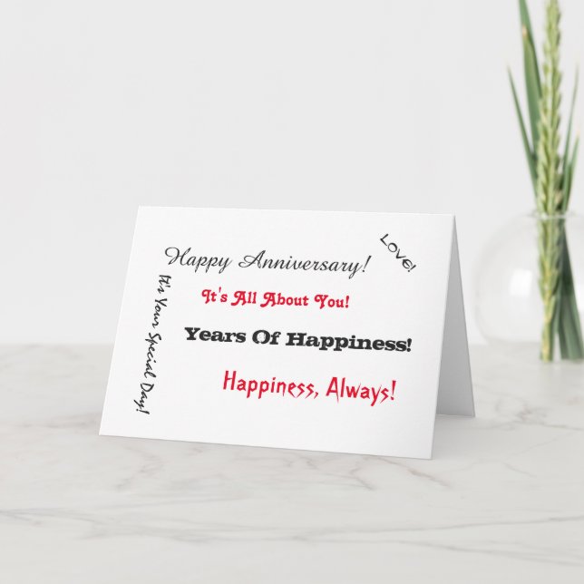 Anniversary sayings in black and red on white. card (Front)