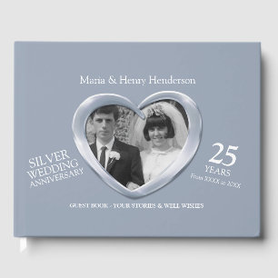 Anniversary Silver wedding photo hearts 25 years Guest Book