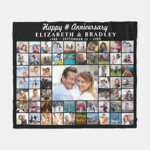 Anniversary Simple Script 59 Photo Collage Fleece Blanket