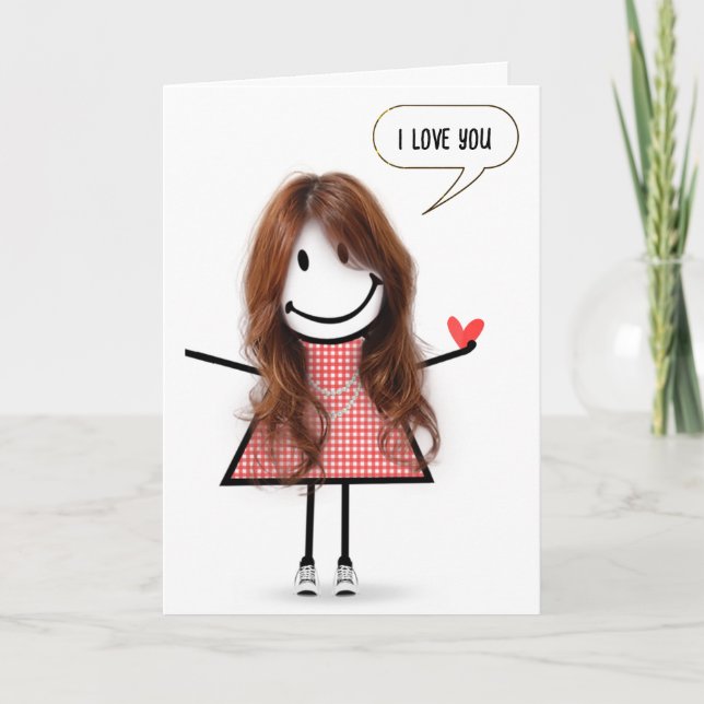 Anniversary Stick Figure Girl With Speech Bubble Card (Front)