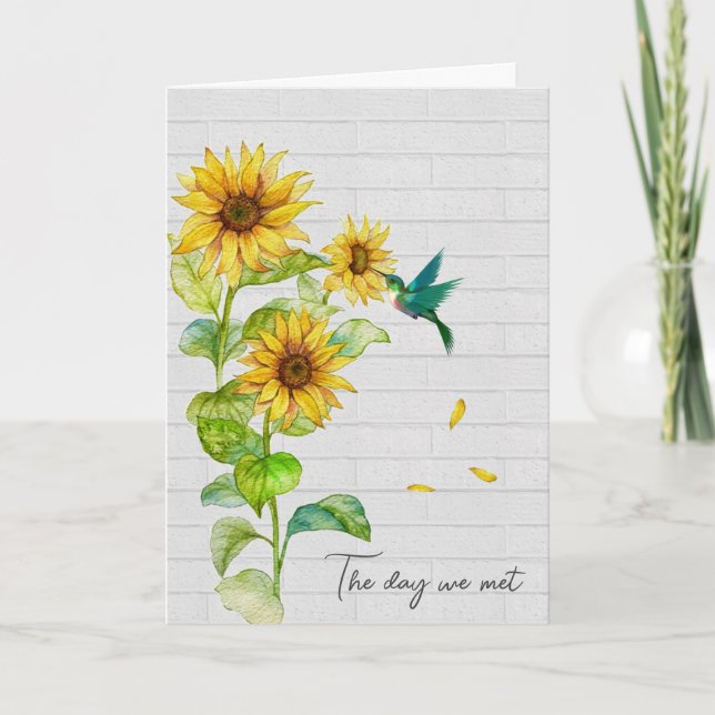 Anniversary Sunflowers and Hummingbird  Card (Front)