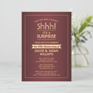 Anniversary Surprise Party Elegant Burgundy & Gold Invitation