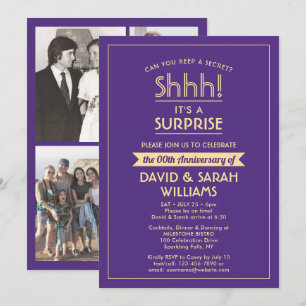 Anniversary Surprise Party Elegant Purple and Gold Invitation