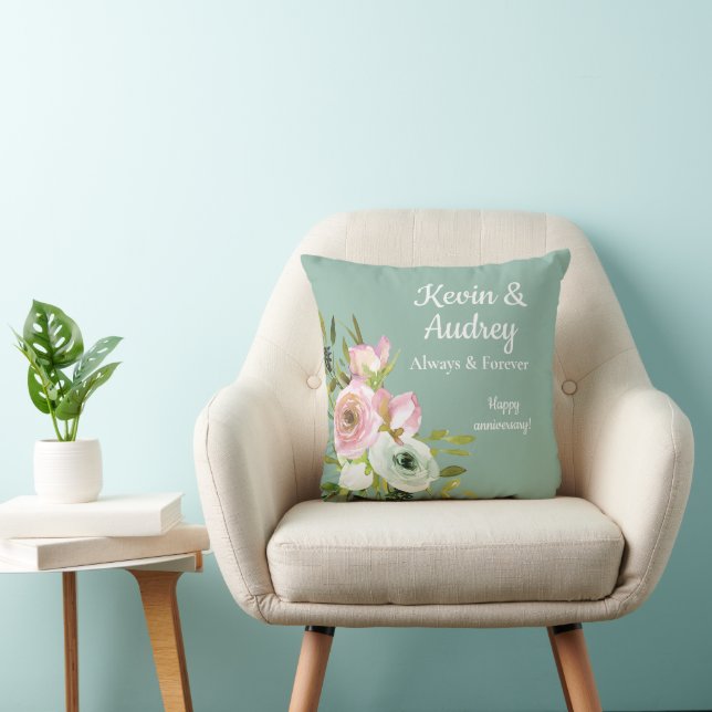 Anniversary Throw Pillow with Personalized Names (Chair)