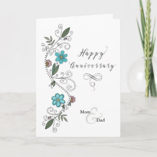 Anniversary to Mom and Dad Flower Swirl Card