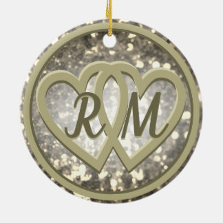 Anniversary Two Hearts Ceramic Ornament
