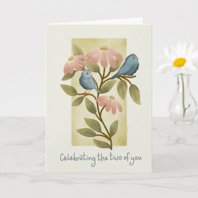 Anniversary Watercolor Blue Birds and Flowers  Card (Small Plant)