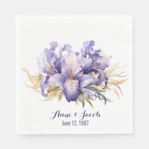 Anniversary Watercolor Purple Iris Bouquet  Napkin